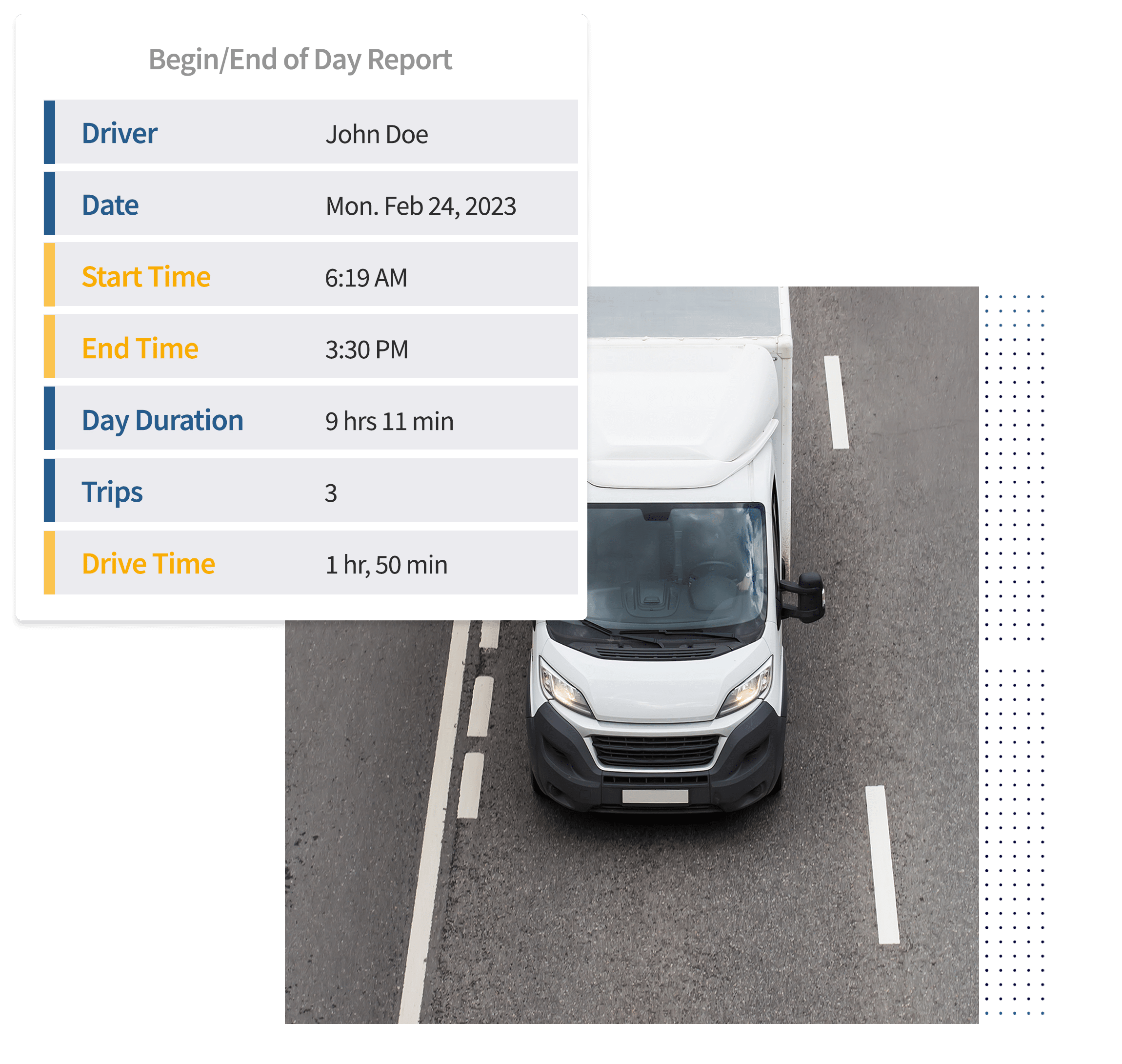 truck next to text showing driving hours